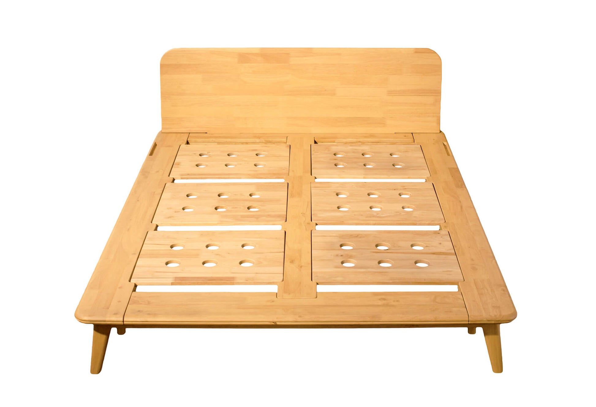Wooden bed frame on a white background