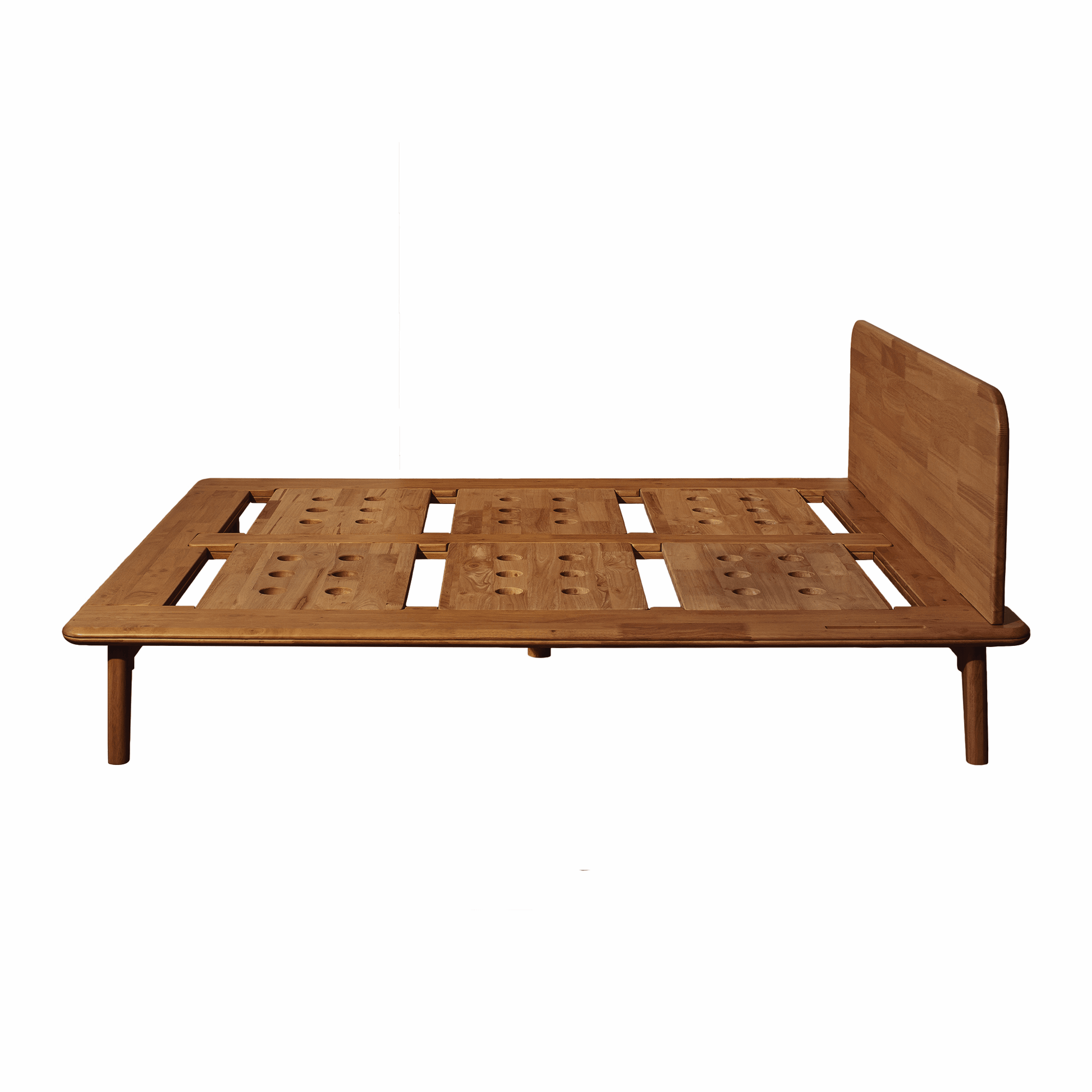 Wooden bed frame on a white background