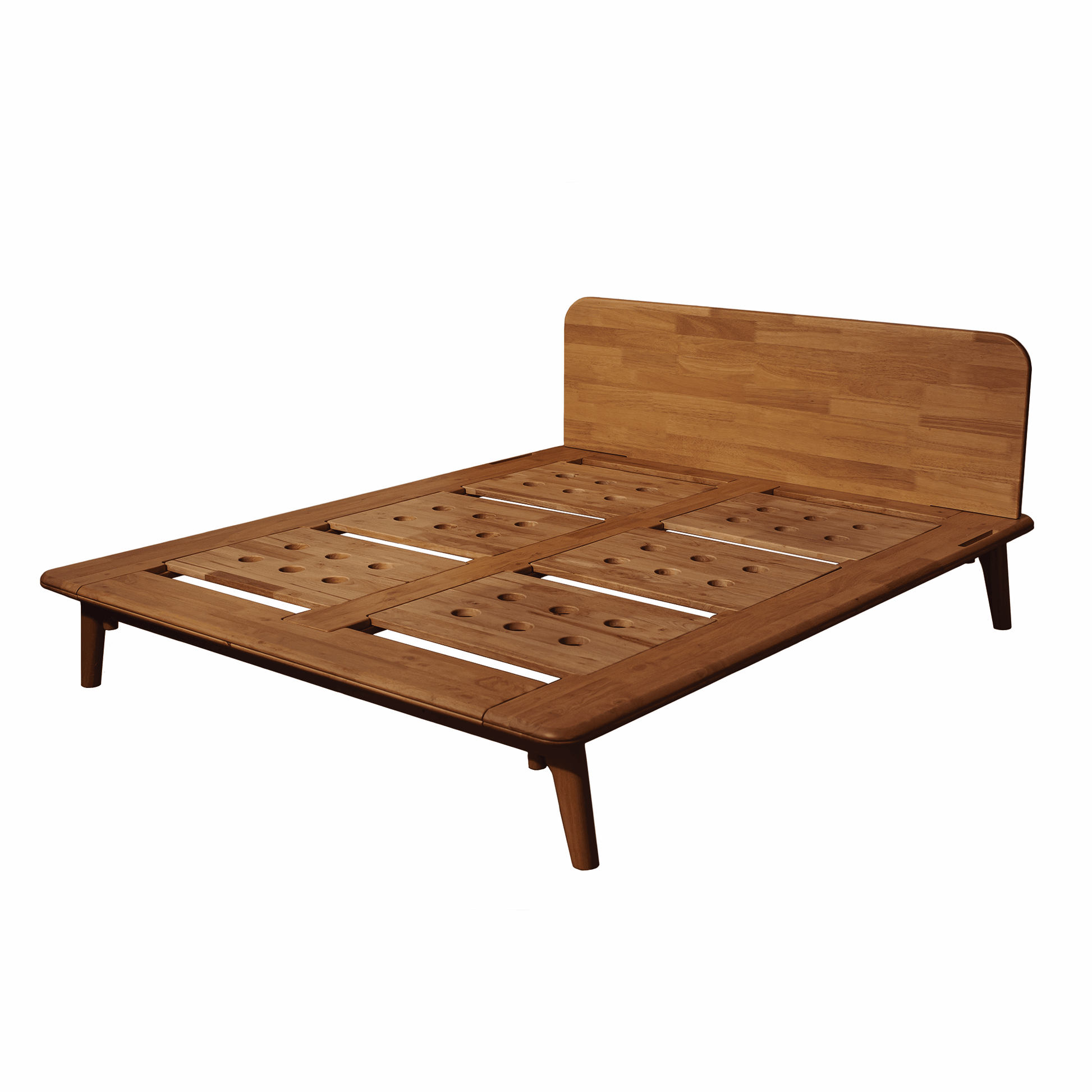 Wooden bed frame on a white background