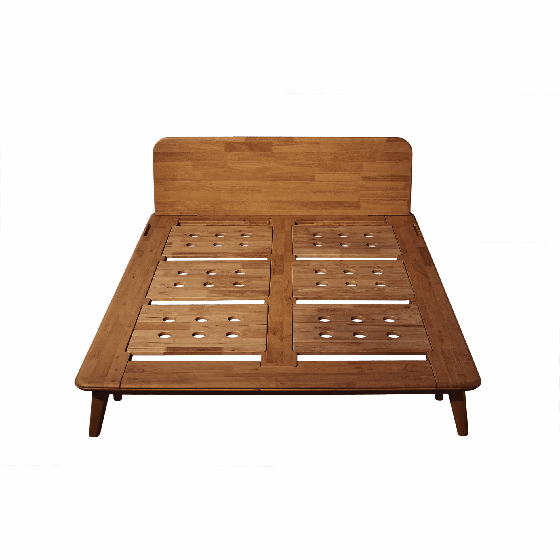 Wooden bed frame on a white background