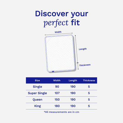 size chart for sonno mattress topper
