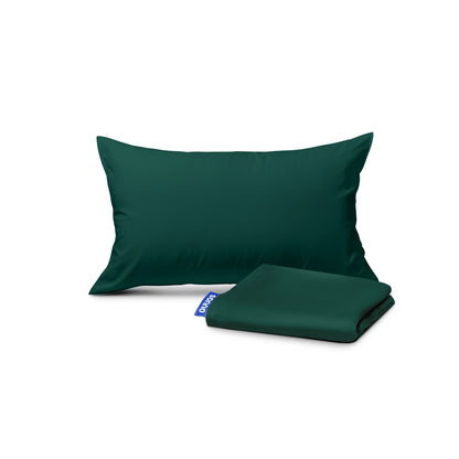 Green pillowcase and green fabric on a white background